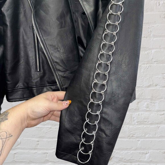 3X Fashion Nova Black Leather Jacket with Metal Ringlets Accents NWT - Picture 6 of 9
